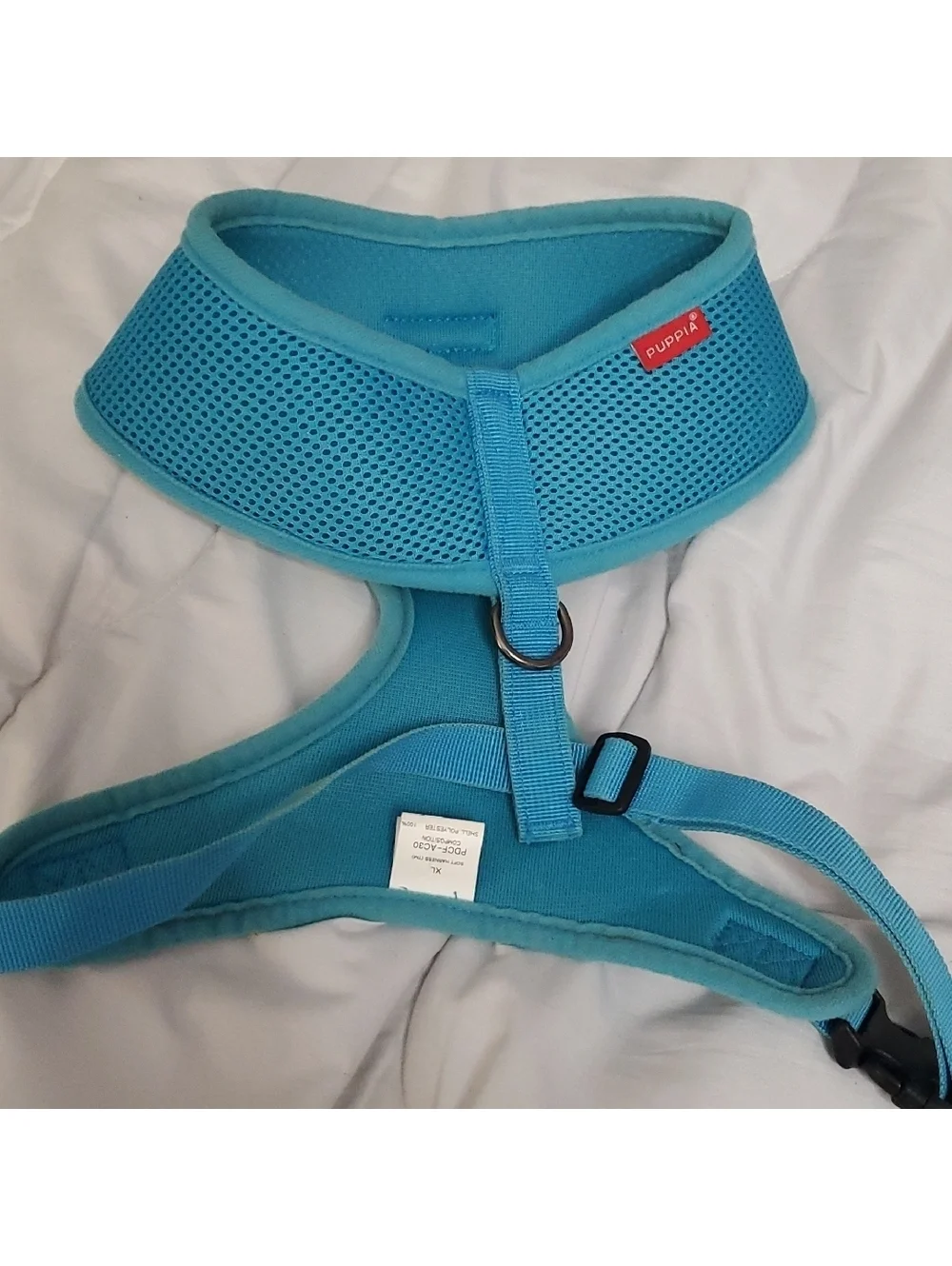 Puppia Aqua Blue Soft Harness and Navy Blue Leash Set, Size XL, New Without Tags